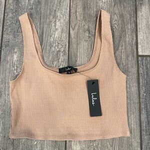 Lulu's Beige Ribbed Crop Top